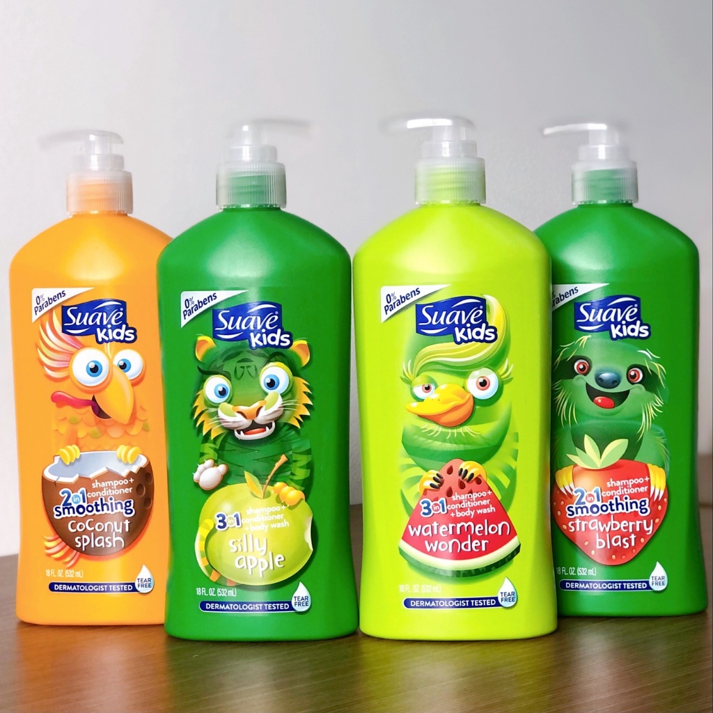 Sữa Tắm Gội Cho Bé Suave Kids 3 in1 Hương táo, dưa hấu và dâu, 532ml USA