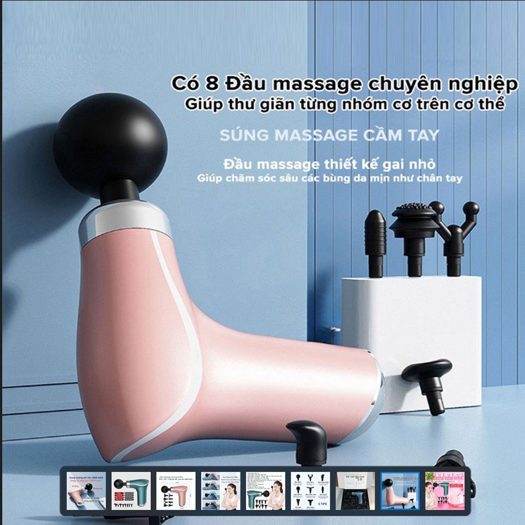 Máy Massage Cầm Tay Mini 8 Đầu 3 Chế Độ KH-325, Súng Massage Cầm Tay Đấm Lưng, Mát Xa Toàn Thân.