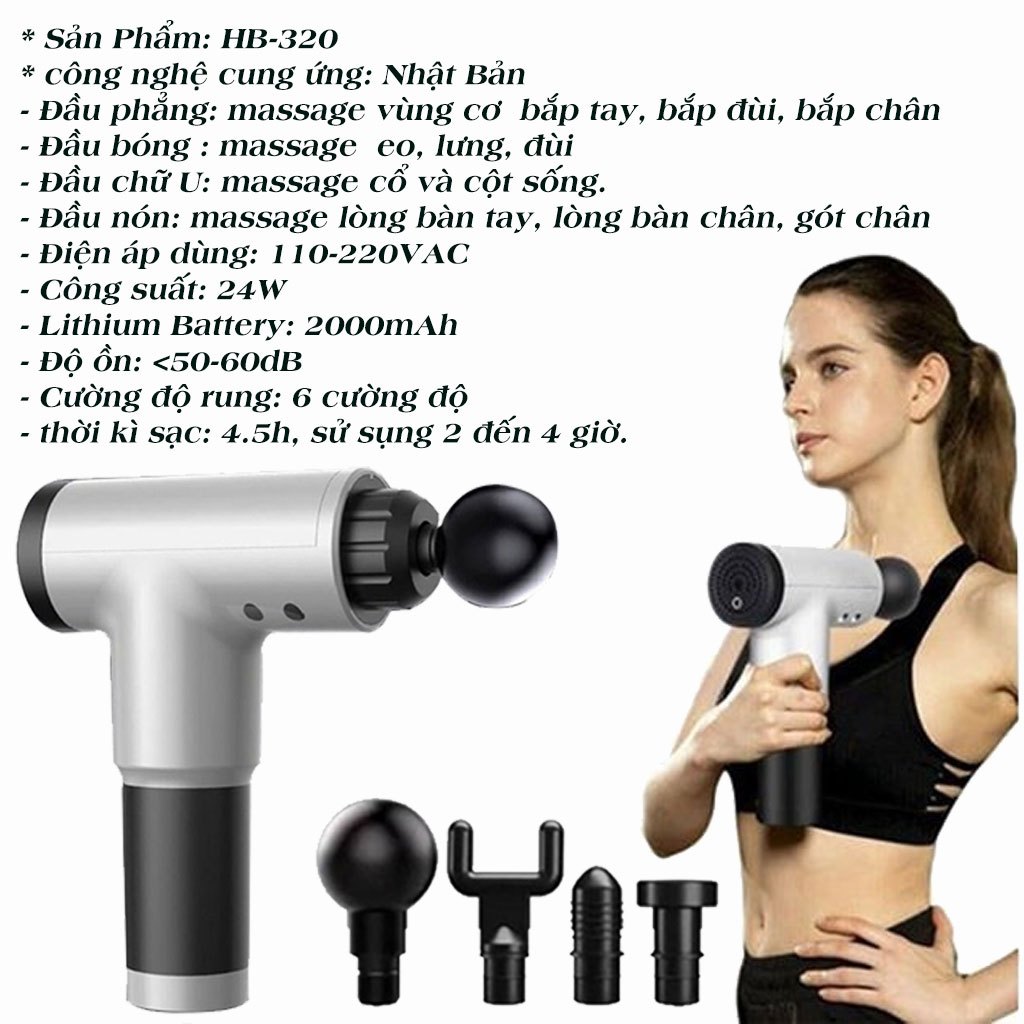 Súng Massage Cầm Tay Cao Cấp, súng mát xa cầm tay mini kép 8 đầu matxa 6 cấp độ