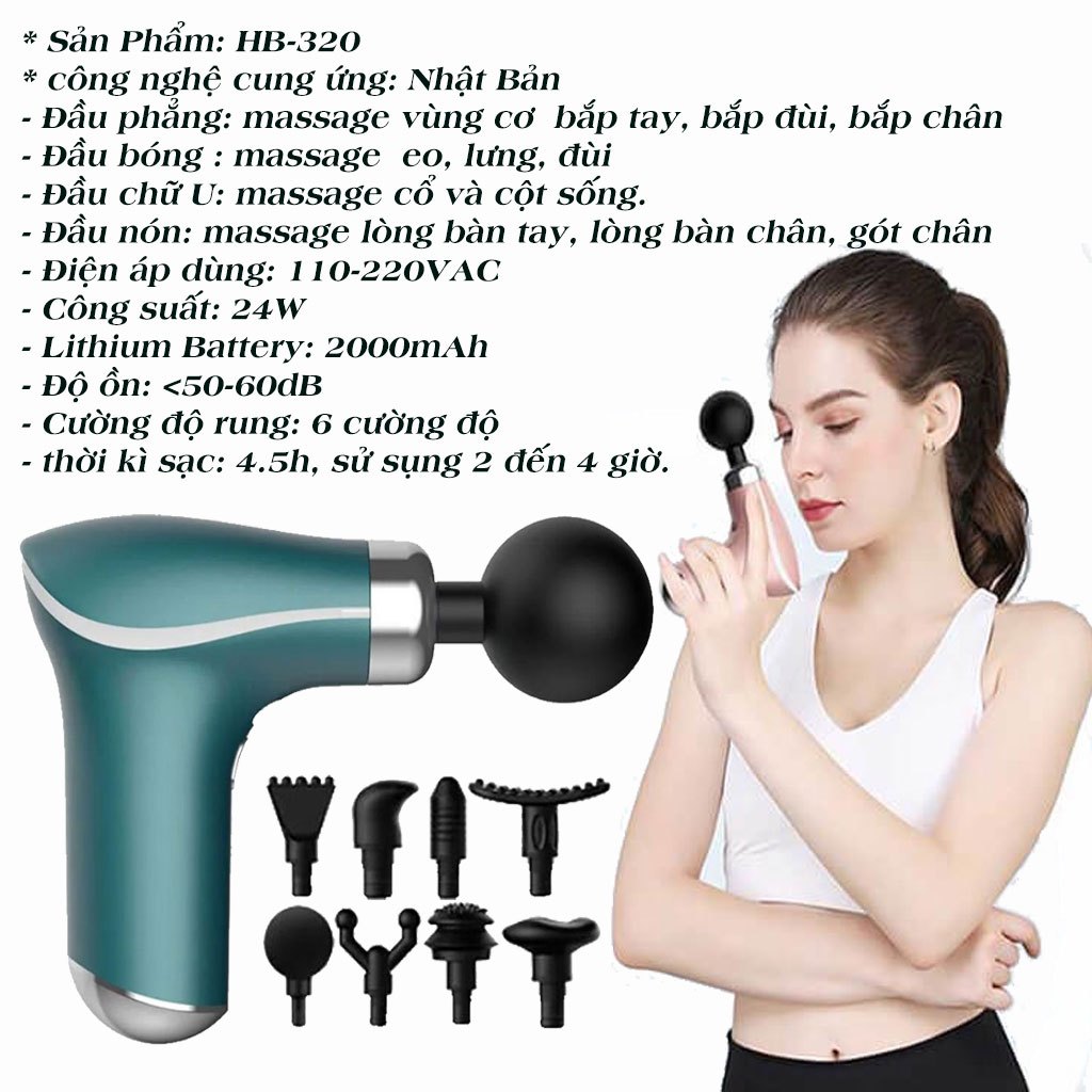 Súng Massage Cầm Tay Cao Cấp, súng mát xa cầm tay mini kép 8 đầu matxa 6 cấp độ