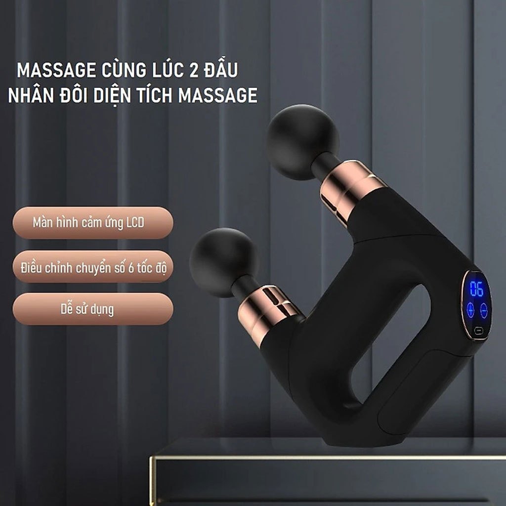 Súng Massage Cầm Tay Cao Cấp, súng mát xa cầm tay mini kép 8 đầu matxa 6 cấp độ