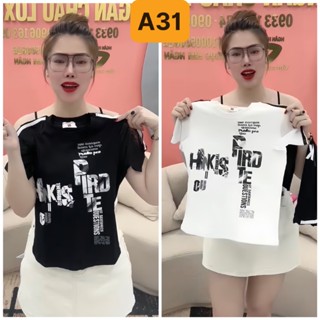 A31 Áo Phông In Chữ Phối Tay