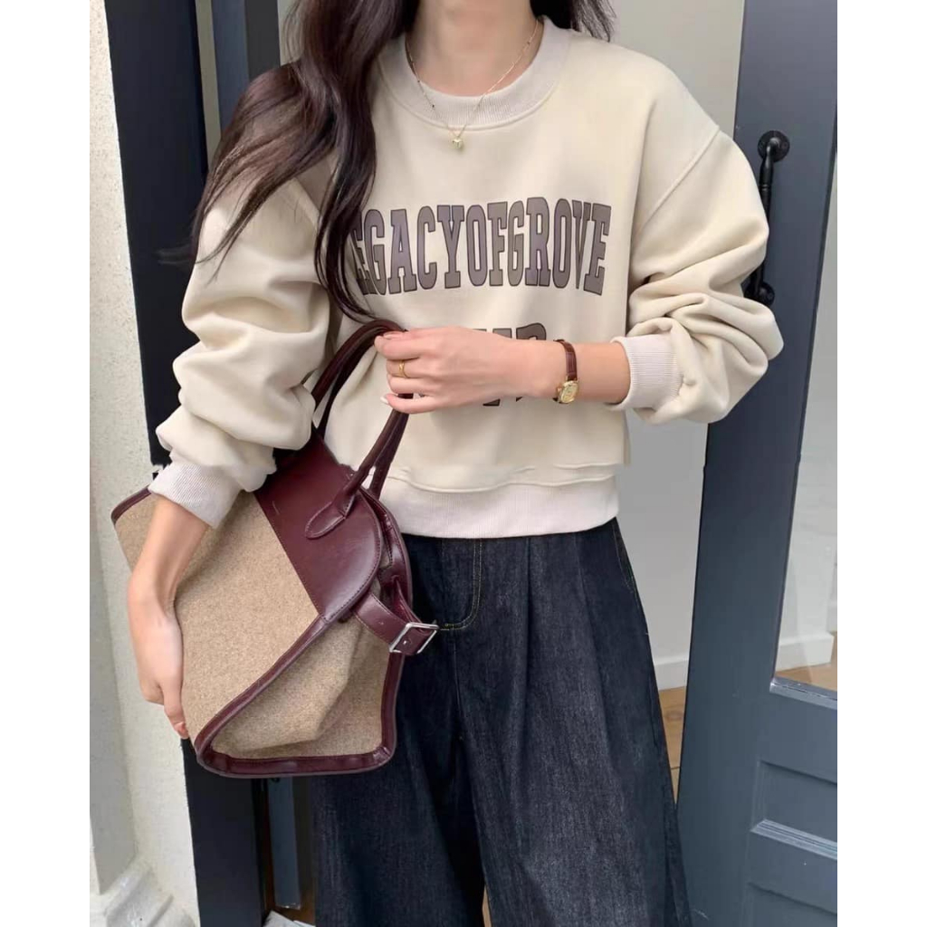 Áo thun sweater XONXEN SHOP QUY NHƠN Ami crop in chữ ,chất dày dặn,có lót lông bên trong mã S163