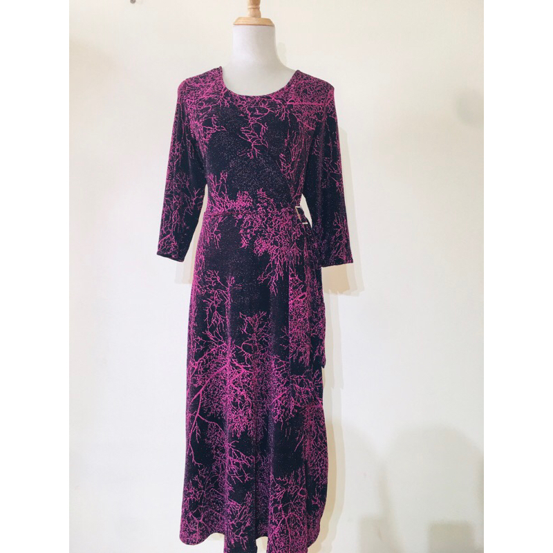 Đầm dự tiệc trung niên kiểu vạt chéo nơ tự chỉnh eo che khuyết điểm làm quà tặng mẹ