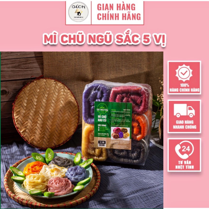 MÌ CHŨ NGŨ SẮC 5 VỊ TÂY NGUYÊN FOOD - LOẠI 1KG - ( 5 VẮT 5 MÀU ) THÍCH HỢP CHO CHẾ ĐỘ EAT CLEAN
