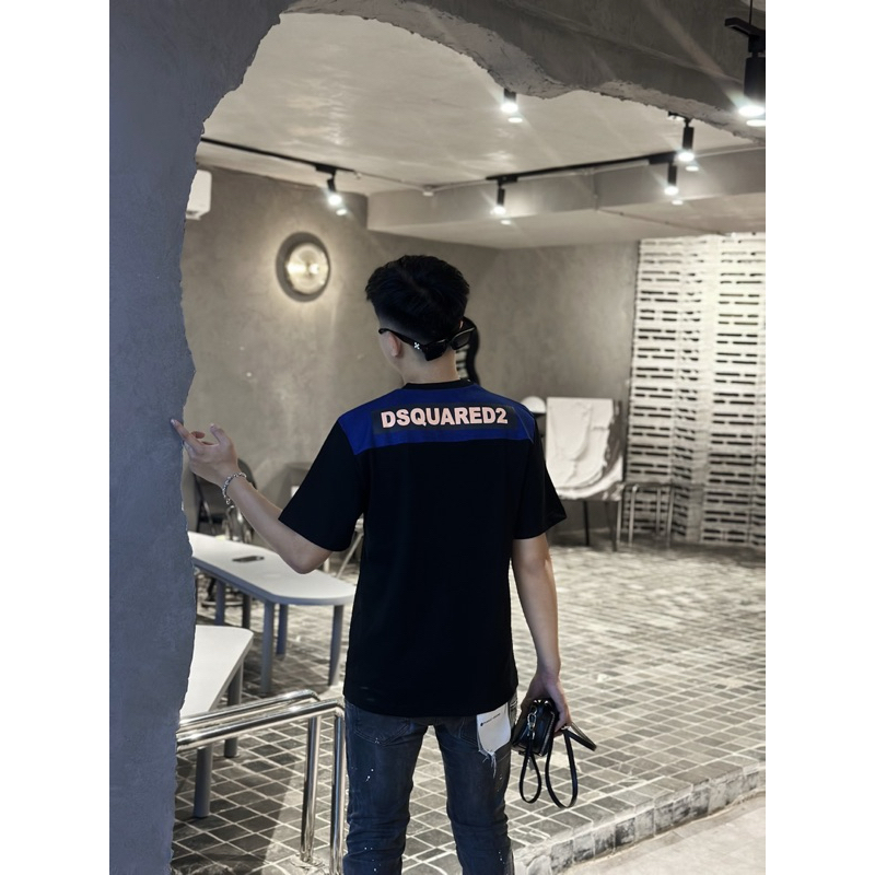 Áo Thun Nam DSQ cộc tay Phối Vải bò In Chữ Sau Lưng hàng siêu cấp - Áo Phông unisex DSQ2 Boy Phố Cực Đẹp, Thời Trang Nam