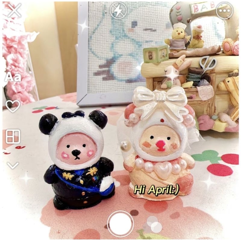 Bộ Tô Tượng Hình Gấu 10 Con Size Mini Tặng Kèm 12 Màu Tô Và 2 Cây Cọ