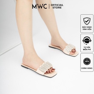 Dép mwc 8054 - dép nữ đế bệt quai ngang nhún bèo đính đá