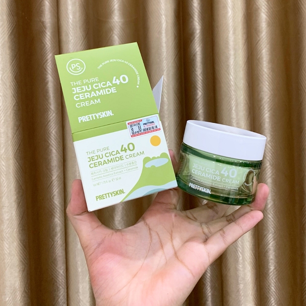 Kem Dưỡng Trắng Da Rau Má Prettyskin The Pure Jeju Cica 40 Ceramide Cream