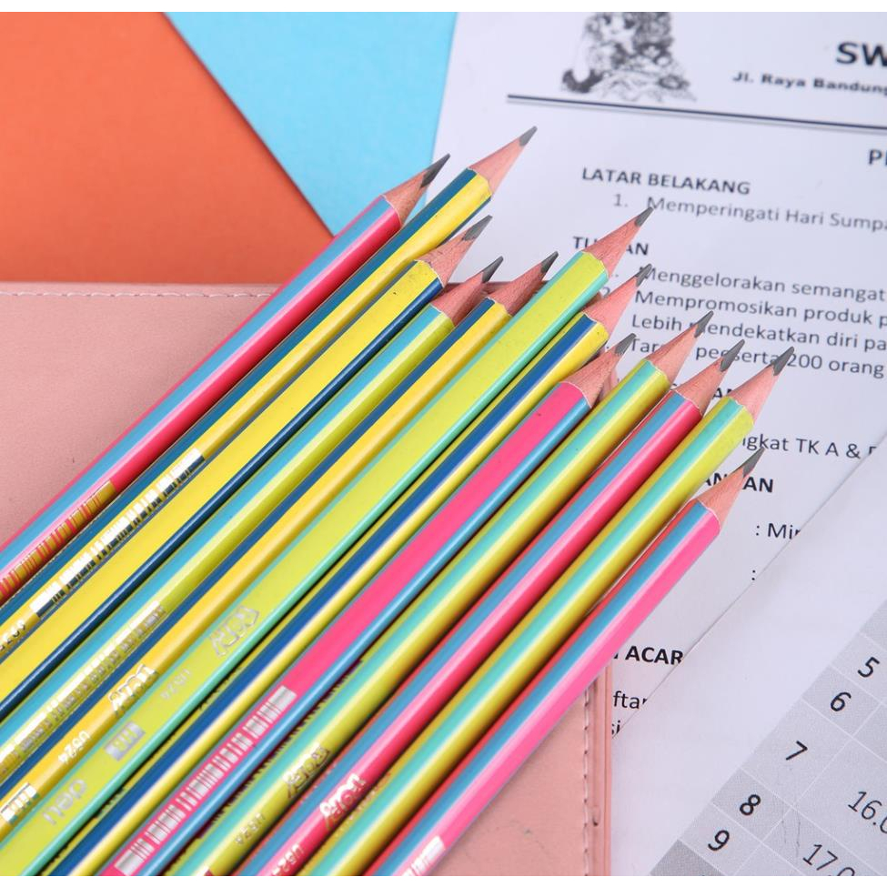 Bút chì 2B Deli U526 màu hồng, xanh dương, vàng / Bút chì 52606 có đầu tẩy