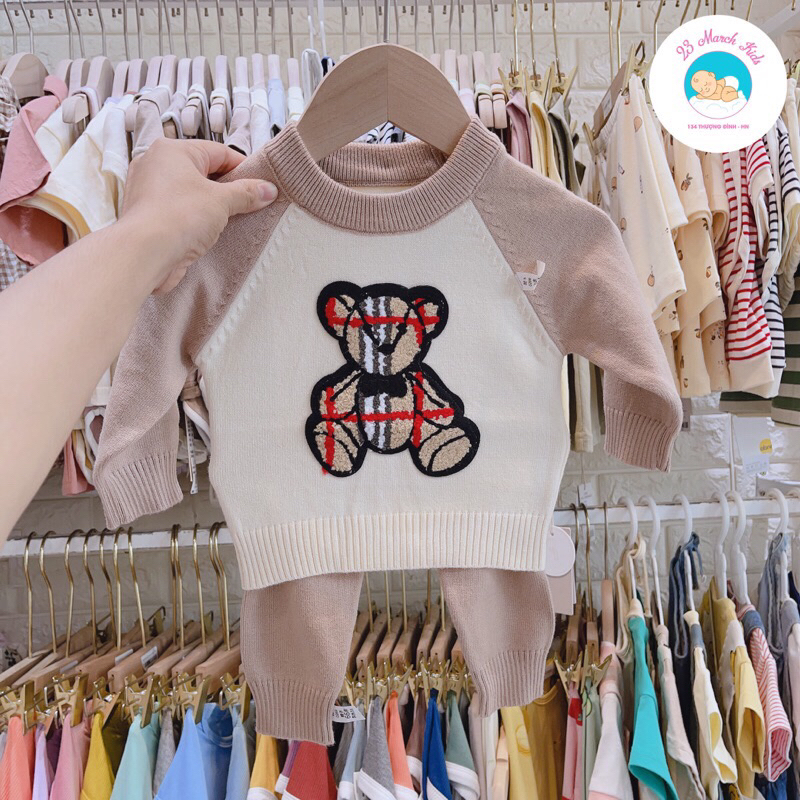 Bộ len thêu gấu cho bé 5-13kg