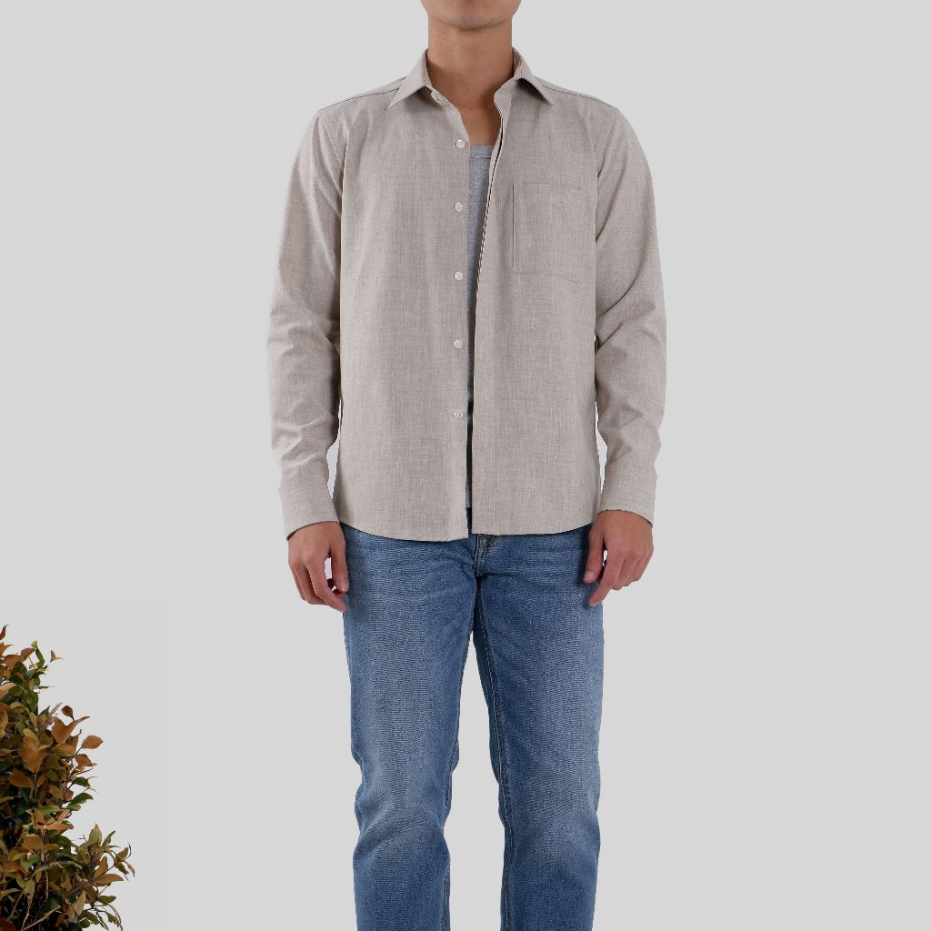 Áo sơmi nam cổ bẻ màu NÂU có túi dài tay betterNICK