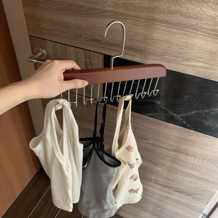 Móc Gỗ Treo Đồ Lót, Khăn, Thắt Lưng, Cà Vạt, Áo 2 Dây Đa Năng, 8 Móc Treo Tiện Dụng Cho Gia Đình