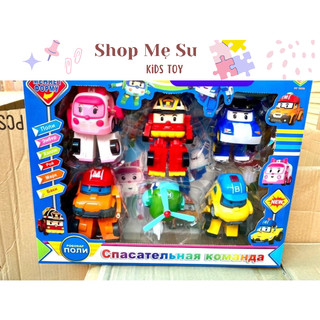Bộ 6 xe poli robocar size lớn, xe ô tô đồ chơi biến hình 2in1