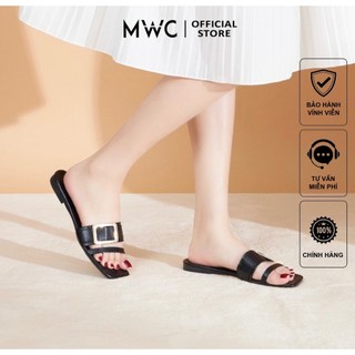 Dép mwc 8140 - dép đế bệt quai ngang phối khóa thanh lịch, dép nữ hai quai tinh tế