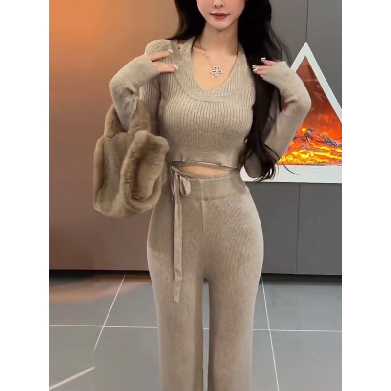 Set len quần dài thắt nơ