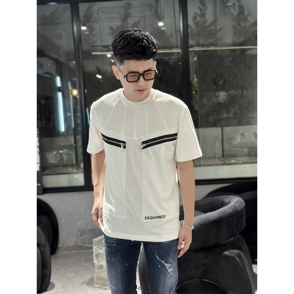 Áo Phông Tay Lỡ DSQ Mix Khoá Kéo Bản Siêu Cấp