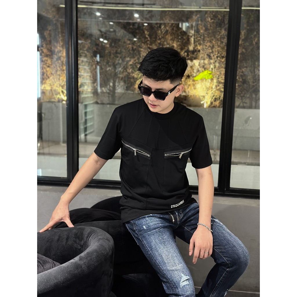 Áo Phông Tay Lỡ DSQ Mix Khoá Kéo Bản Siêu Cấp