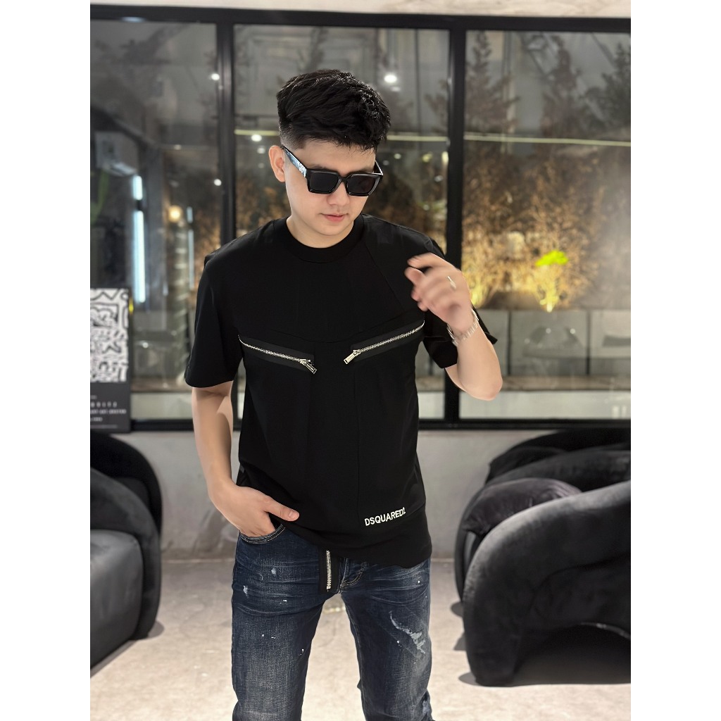 Áo Phông Tay Lỡ DSQ Mix Khoá Kéo Bản Siêu Cấp
