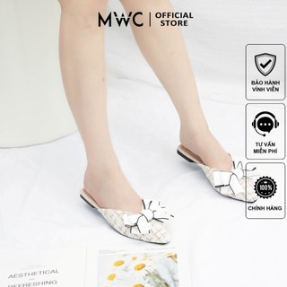 Dép sục nữ mwc đế bệt mũi nhọn phối nơ lụa cực xinh nude- 8182