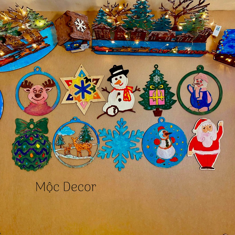 Set 10 món gỗ Plywood , Size 14cm Dày 3mm . Tô màu cho bé , trang trí Noel