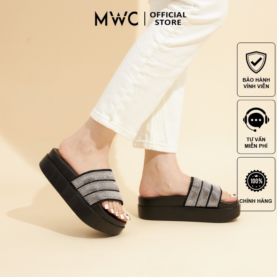 Dép nữ MWC 8276  - Dép Nữ Quai Ngang Phối Đá Đế Cao Siêu Êm Chân Thời Trang Trẻ Trung Thanh Lịch