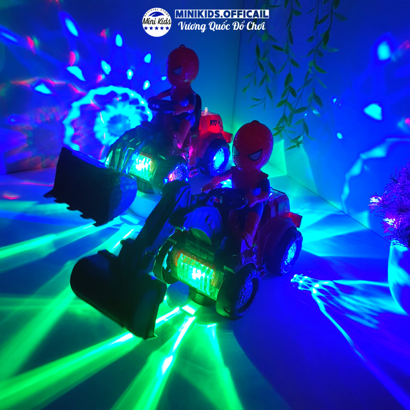 Đồ chơi Người Nhện Spirder Man lái xe Múc, xe Ủi  có cán treo, đèn và nhạc vui nhộn - Đồ chơi MiniKids