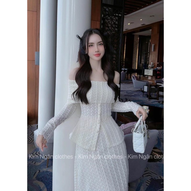 Set ren xinh trễ vai kèm nút bộc siêu xinh đẹp  hách dáng siêu đẹp