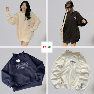 Áo Sweater Cổ Tròn Unisex Tay Dài FAGU Chất Vải Nỉ Bông Dày Dặn Chống Nắng Form Rộng Phong Cách Ulzzang - FG17