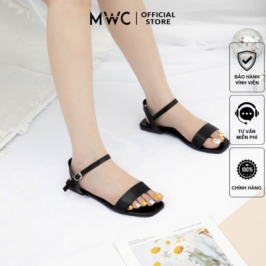 Giày MWC 2751 - Giày Sandal Đế Bệt, Sandal Quai Ngang Mũi Vuông Nữ Tính Thời Trang
