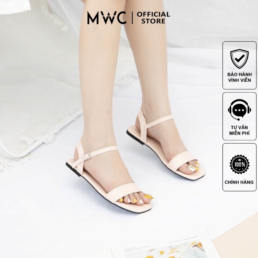 Giày MWC 2751 - Giày Sandal Đế Bệt, Sandal Quai Ngang Mũi Vuông Nữ Tính Thời Trang