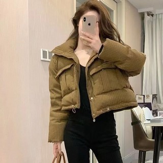  Áo phao kẻ nâu đệm cotton dáng croptop ngắn phong cách thu đông  CÓ BIG SIZE  MOQC SP62 