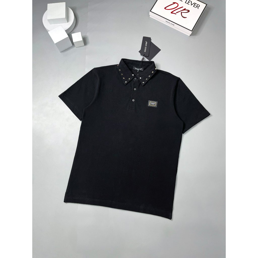 Áo Polo 2 Màu Trắng Đen Hoạ Tiết Đính Đá Viền Cổ Siêu Cấp