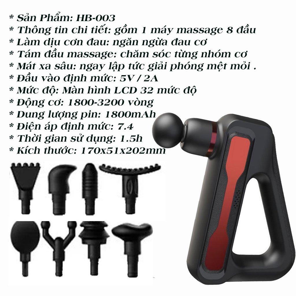 Súng Mát Xa Toàn Thân, Máy Massage Cầm Tay mini, 6 Cấp Độ Chuyên Sâu Cổ Vai Gáy Tay Chân, Màn Hình LED Cảm Ứng, Tiện Lợi