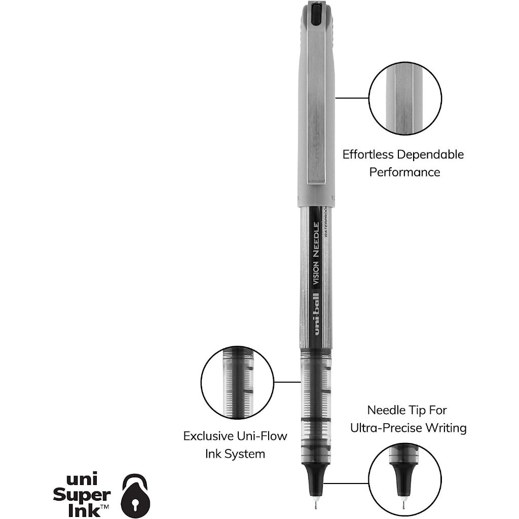 Bút bi lăn kim Uniball Vision, bút đen Uniball Vision Needle Rollerball Pens, Black Pens Fine Point Pens with 0.7mm