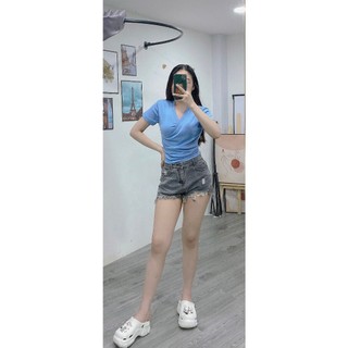 ÁO CROTOP NHÚN EO CỔ ĐẮP CHÉO