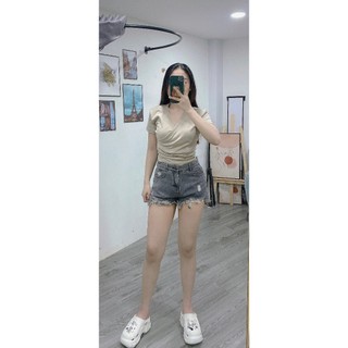 ÁO CROTOP NHÚN EO CỔ ĐẮP CHÉO