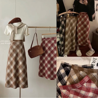Chân váy dạ caro dáng dài