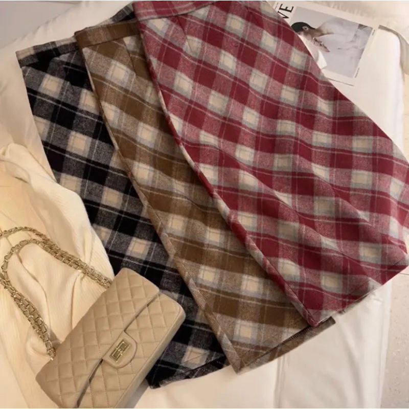 Chân váy dạ caro dáng dài