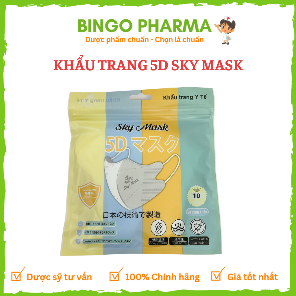 Khẩu trang y tế 5D SKY MASK chính hãng, thùng 100 chiếc