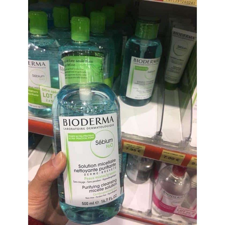 Nước Tẩy Trang Bioderma Nắp Nhấn Cho Da Dầu Mụn Sebium, Da Nhạy Cảm 500ml