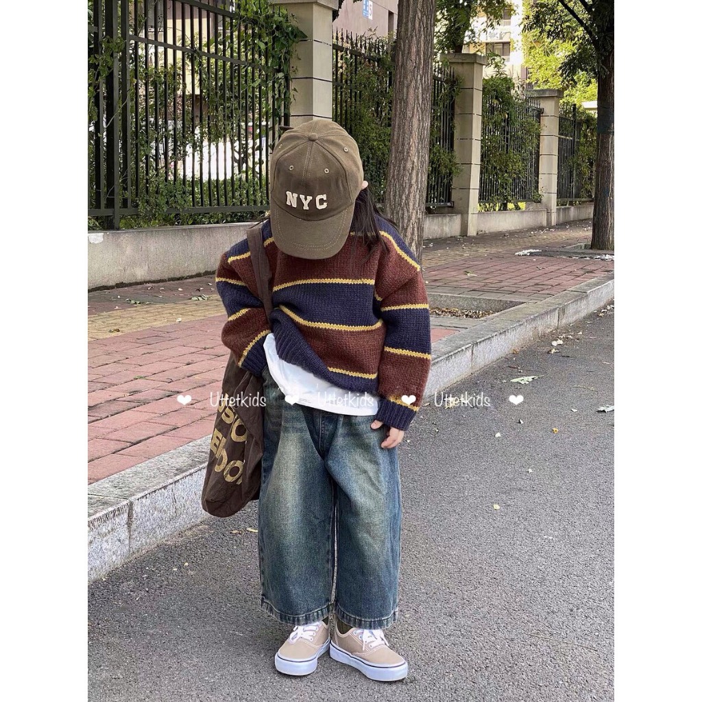 ÁO LEN VÀ QUẦN JEAN ỐNG RỘNG PHONG CÁCH HÀN QUỐC CHO BÉ GÁI VÀ BÉ TRAI