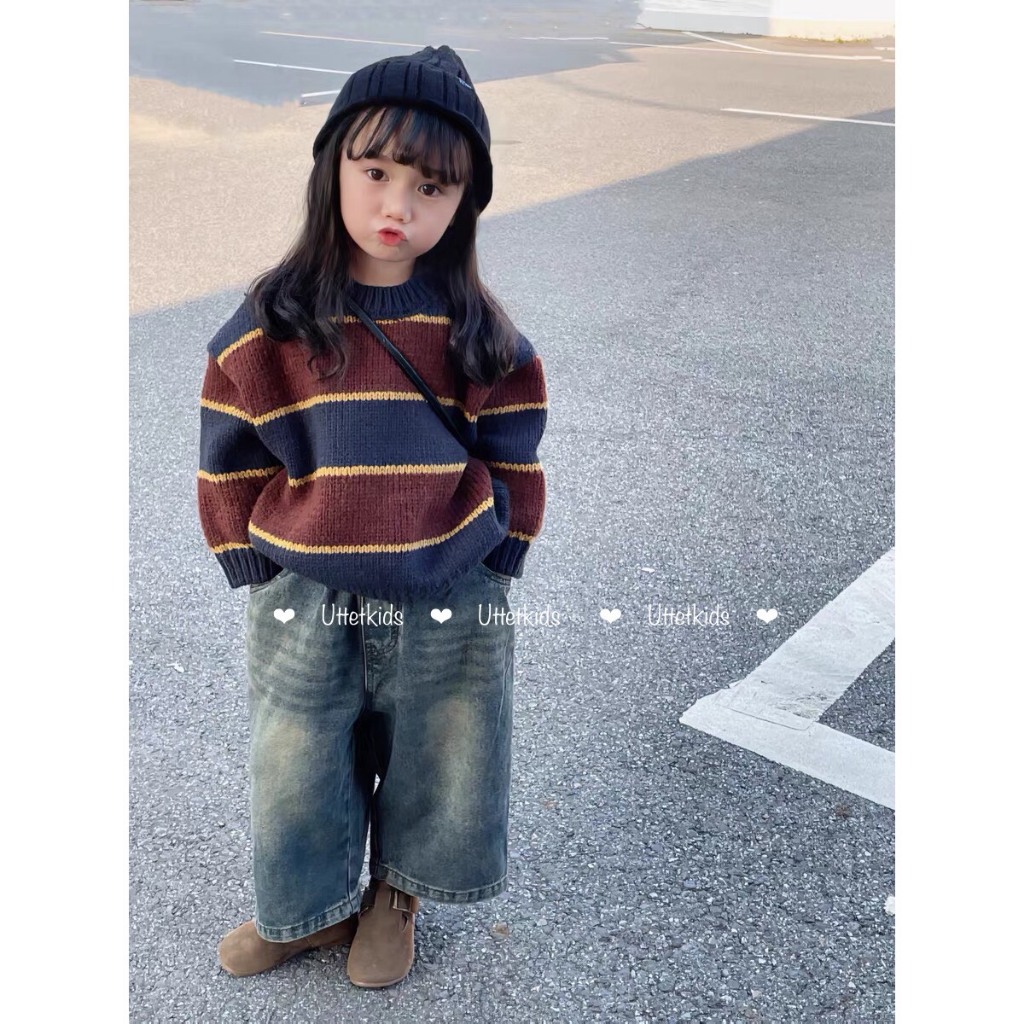 ÁO LEN VÀ QUẦN JEAN ỐNG RỘNG PHONG CÁCH HÀN QUỐC CHO BÉ GÁI VÀ BÉ TRAI