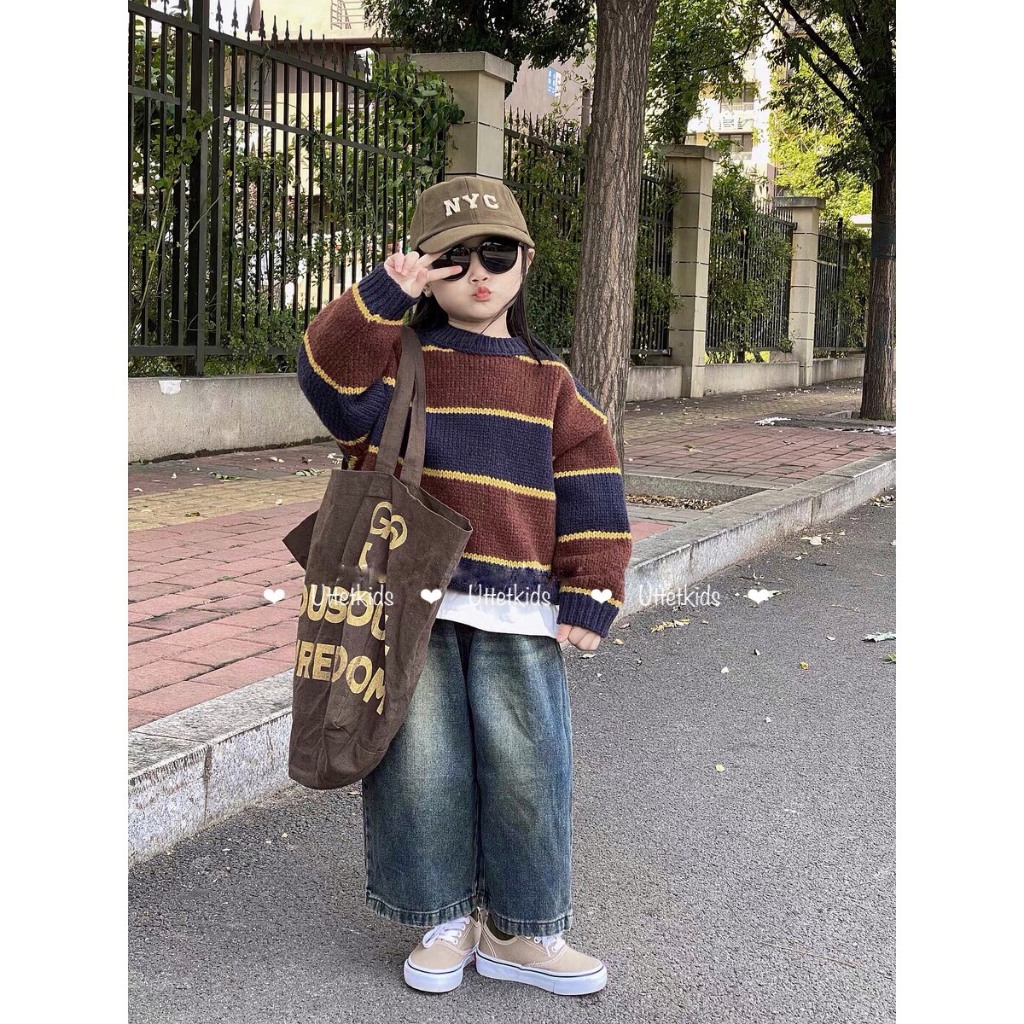 ÁO LEN VÀ QUẦN JEAN ỐNG RỘNG PHONG CÁCH HÀN QUỐC CHO BÉ GÁI VÀ BÉ TRAI