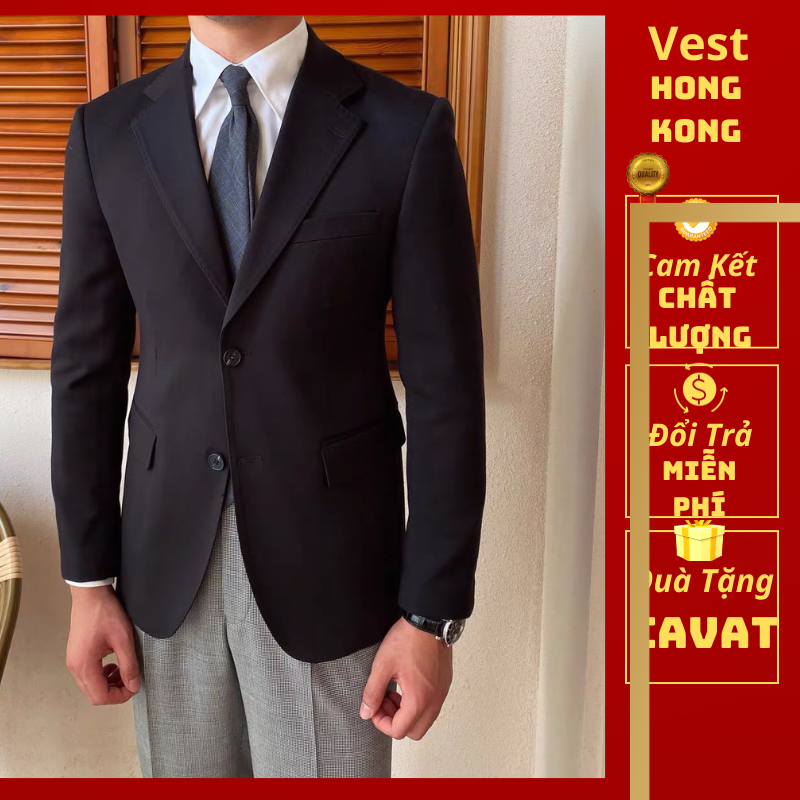 Vest nam HongKong dáng 2 cúc màu đen trẻ trung lịch lãm- Vest HongKong