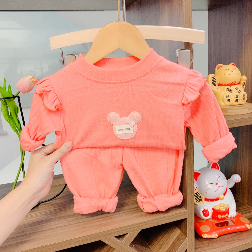 Bộ quần áo cánh tiên chất tăm lạnh cho bé gái, đồ bộ thu đông cho bé gái từ 7-18 kg