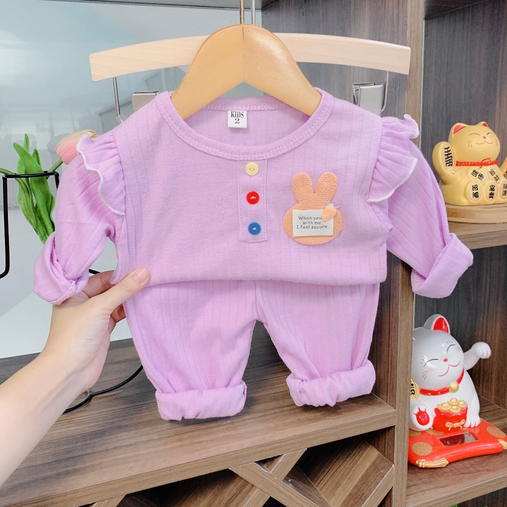 Bộ quần áo cánh tiên chất tăm lạnh cho bé gái, đồ bộ thu đông cho bé gái từ 7-18 kg