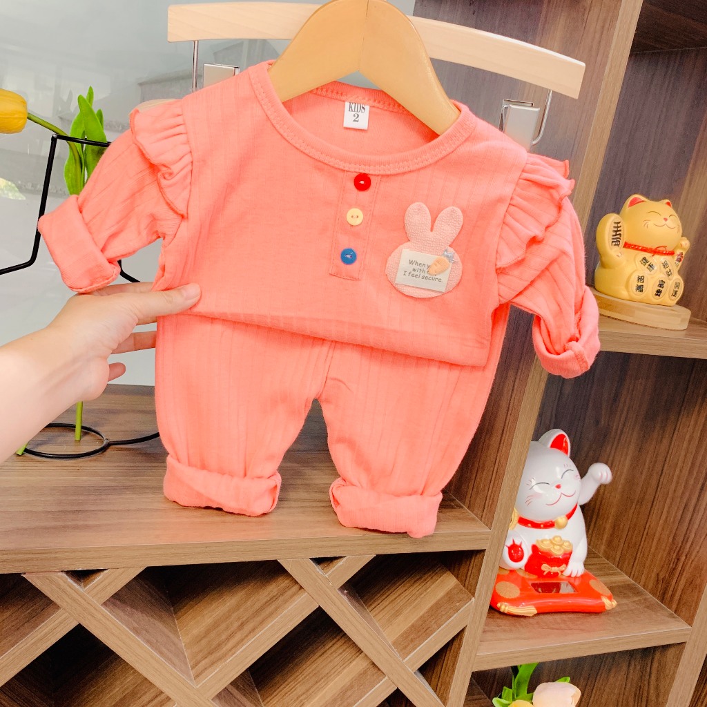Bộ quần áo cánh tiên chất tăm lạnh cho bé gái, đồ bộ thu đông cho bé gái từ 7-18 kg