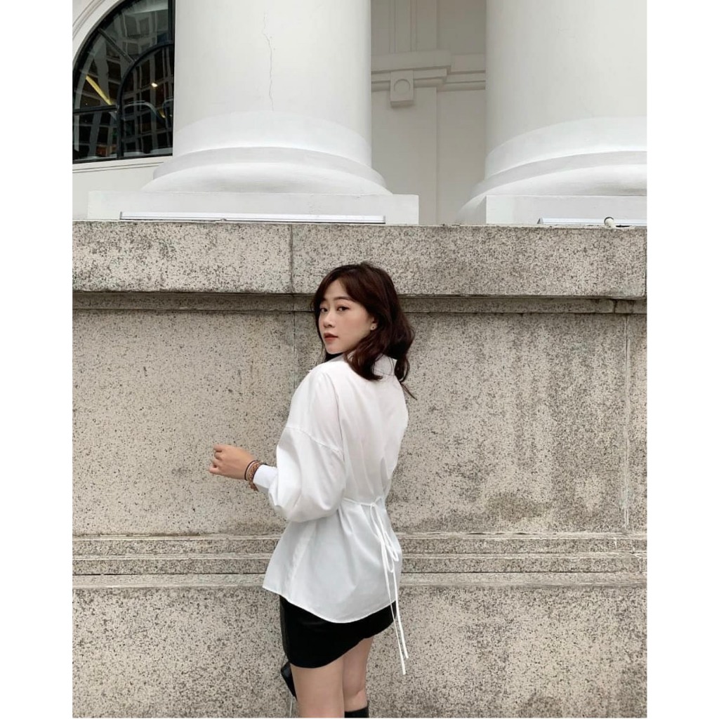 Áo sơ mi nữ dài tay, chiết eo phong cách hàn quốc
