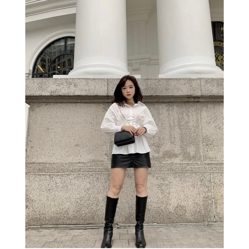 Áo sơ mi nữ dài tay, chiết eo phong cách hàn quốc